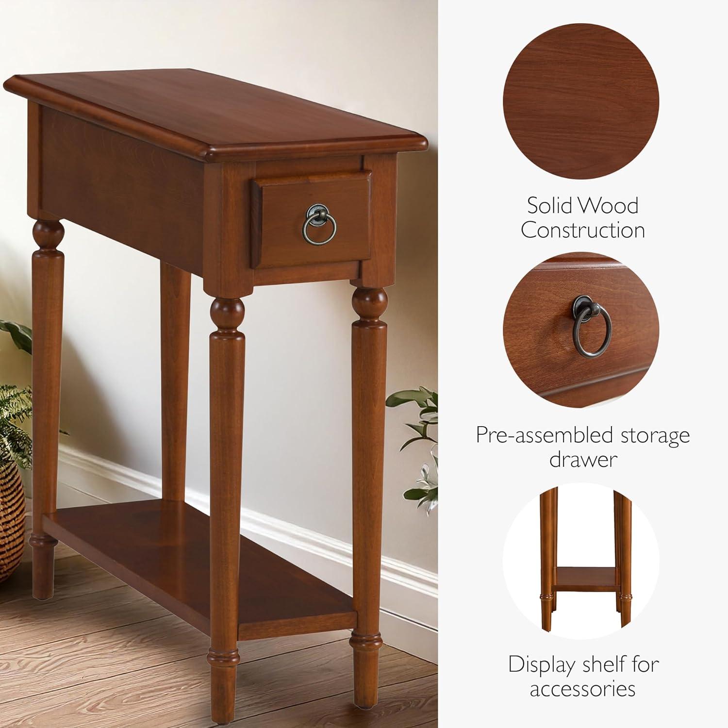 Coastal Pecan Silky Finish Narrow Chairside Table with Storage
