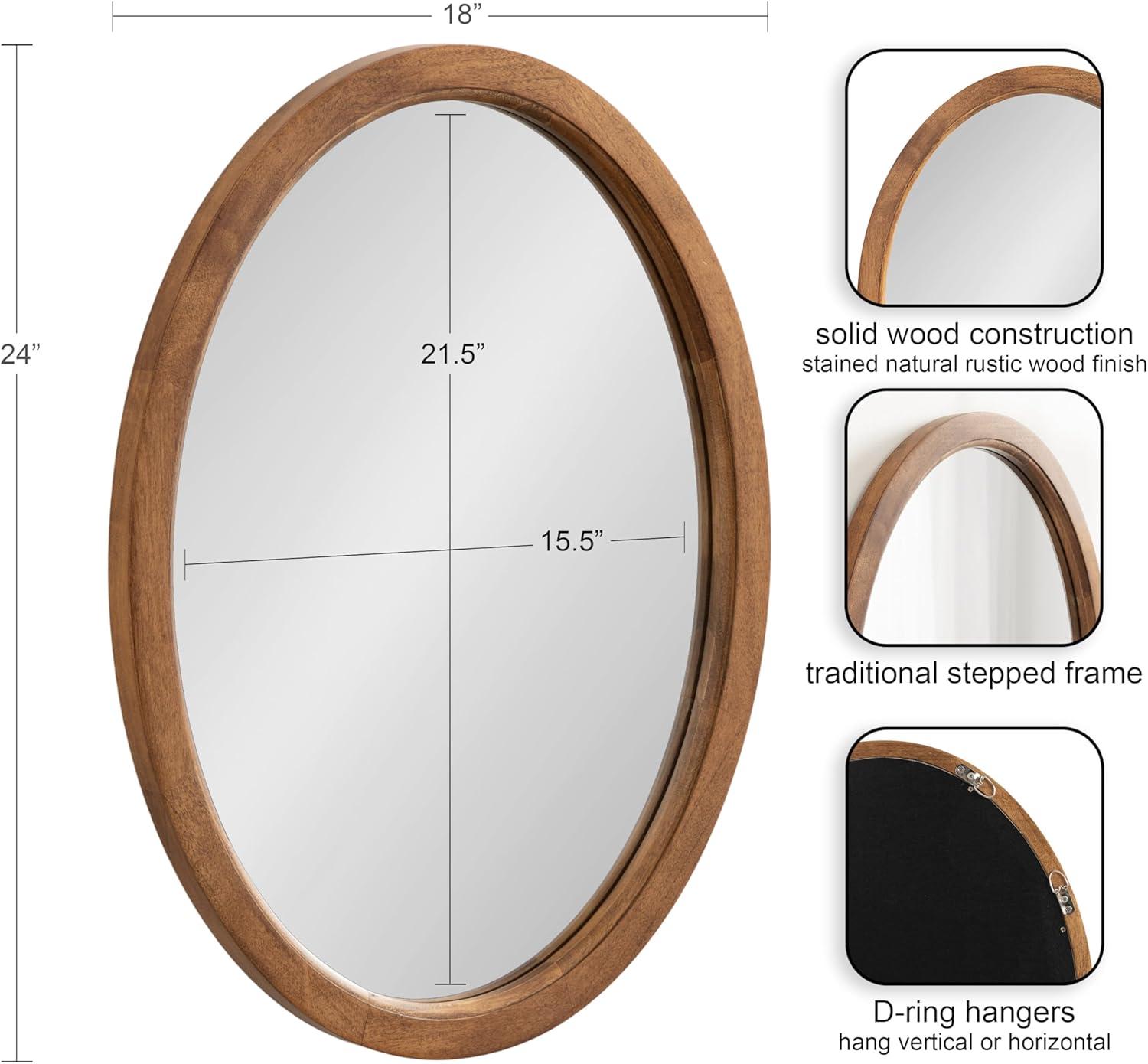 Kate and Laurel Hogan Farmhouse Oval Framed Wall Mirror, 24 x 36, Rustic Brown, Decorative Bulletin Board for Wall