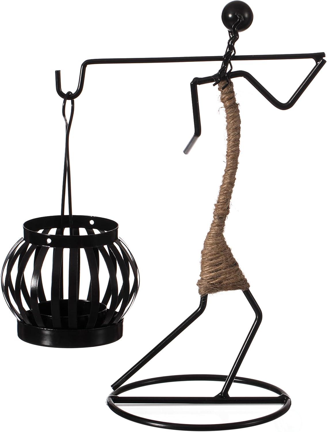 Fabulaxe Wire Figure Candle Holder Decorative Modern Tea Light Lantern Tabletop Centerpiece Candle Stand, Back Carry
