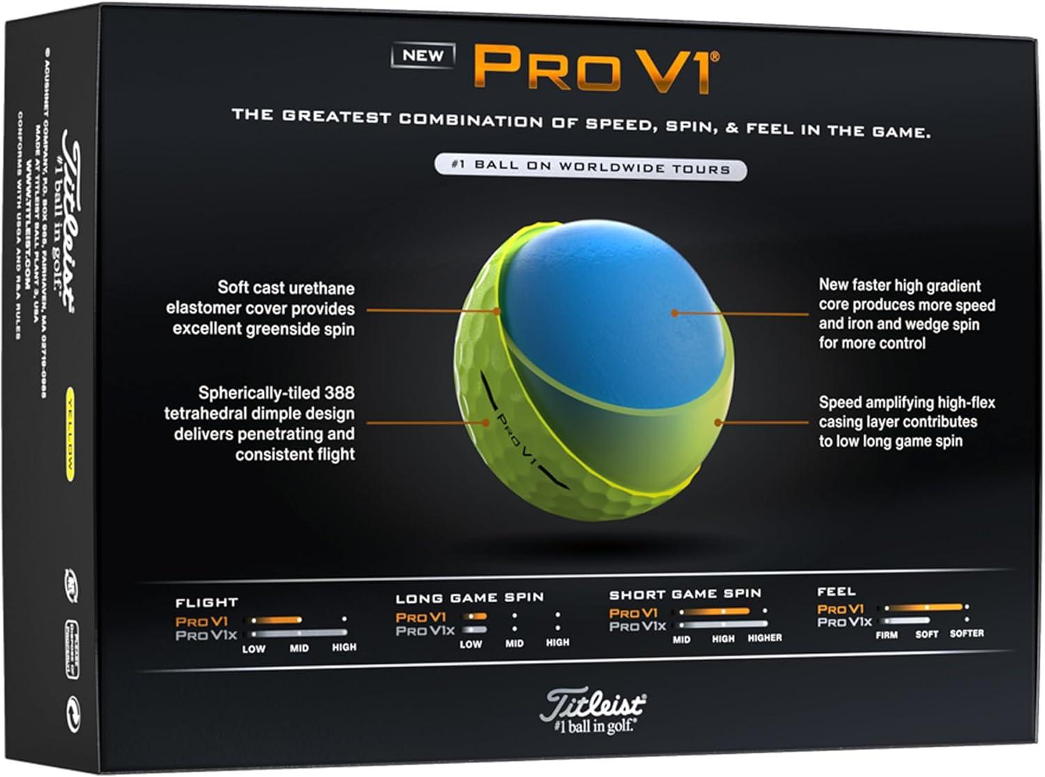 Titleist 2025 Pro V1, 12 Pack, Yellow
