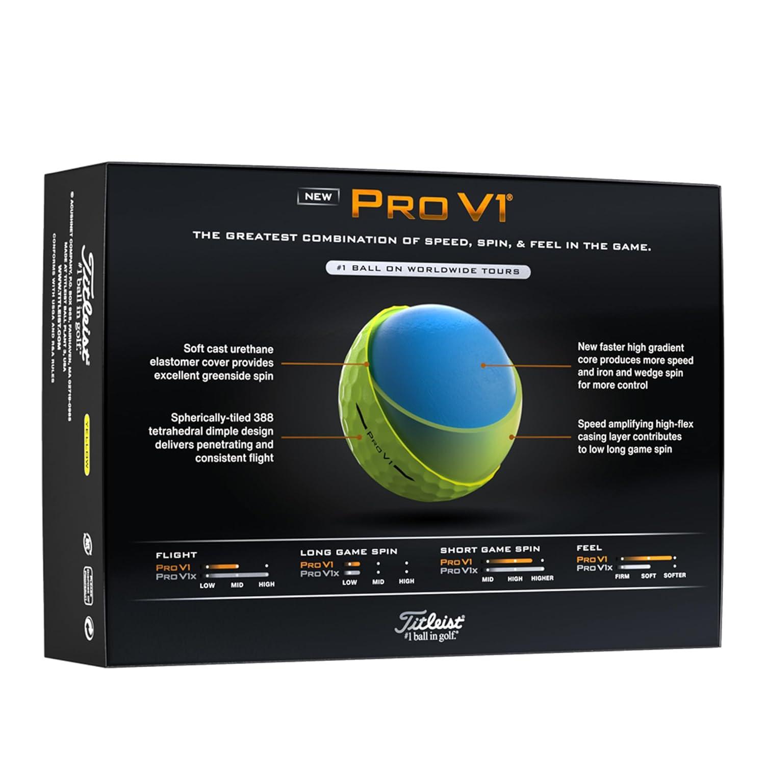 Titleist 2025 Pro V1, 12 Pack, Yellow