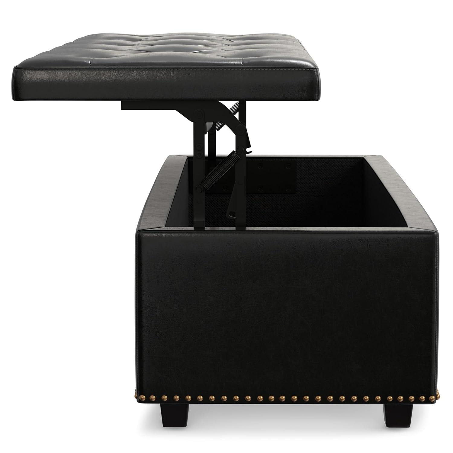 Simpli Home Hamilton 44"W Upholstered Lift-Top Storage Ottoman with Nailhead Trim and Tufted Detailing
