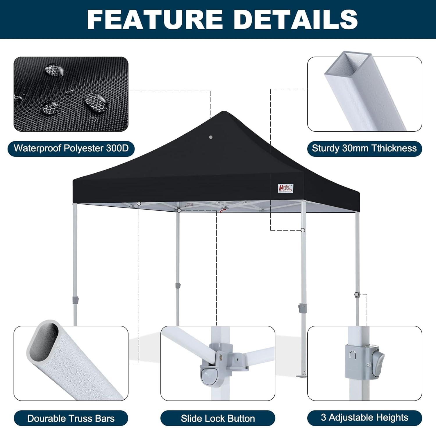 MASTERCANOPY Pop Up Canopy Tent Commercial Grade 10x10 Instant Shelter (Black)