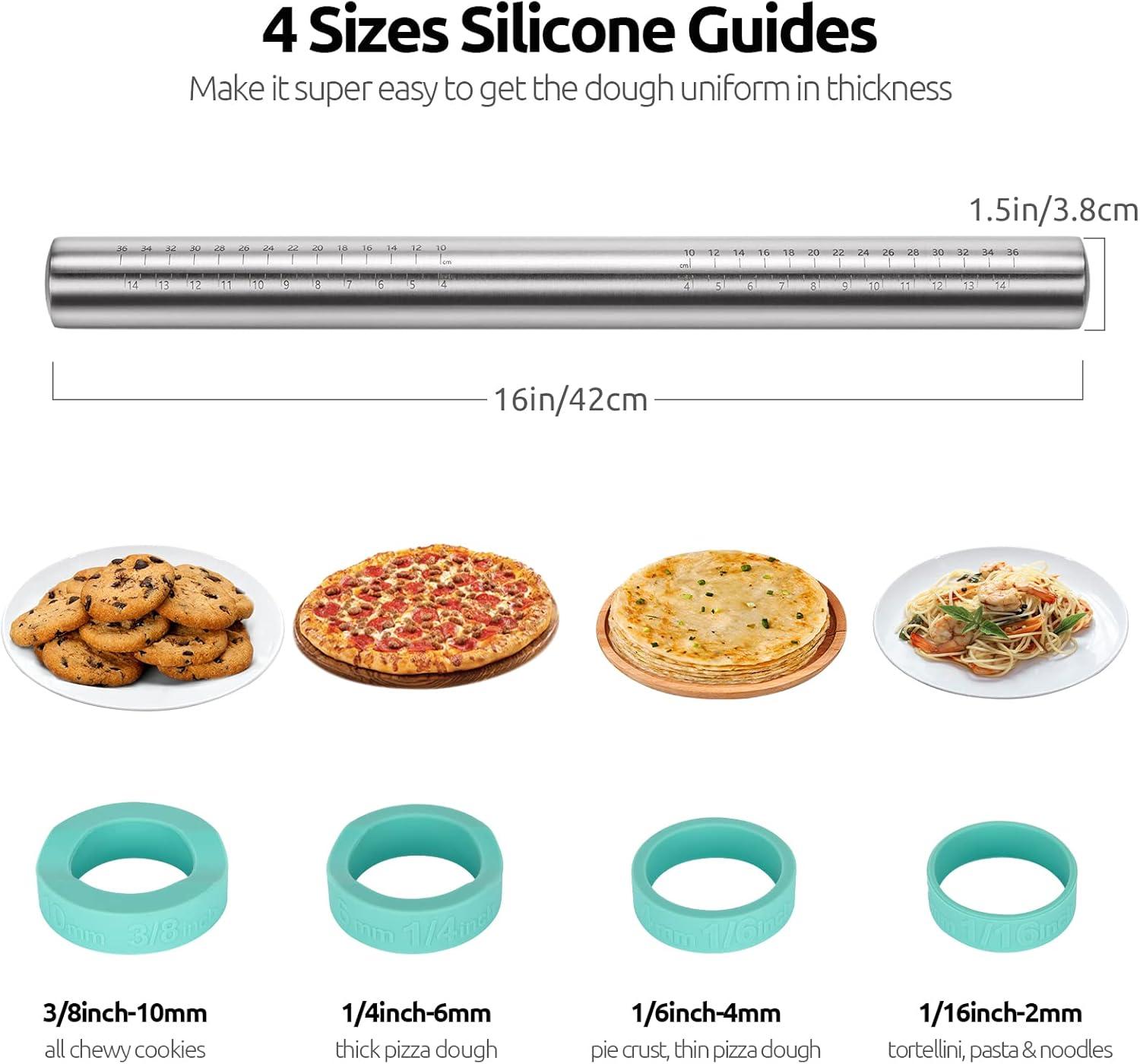 U-Taste Adjustable 18/8 Stainless Steel 16 inch Rolling Pin with Silicone Removable Rings (Teal/Aqua Sky)