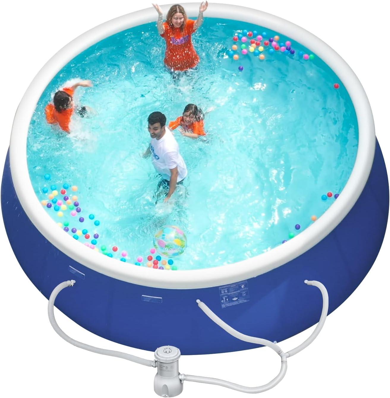 12ft Blue Round Inflatable Above Ground Pool with Filter Pump