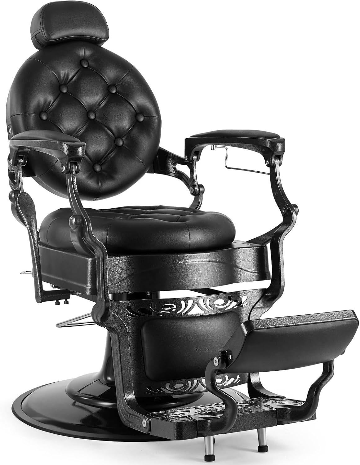 OmySalon Vintage Barber Chair All Purpose Heavy Duty, Hydraulic Recline Salon Beauty Styling Chair Retro, 360 Degree Swivel for Hair Stylist Tattoo