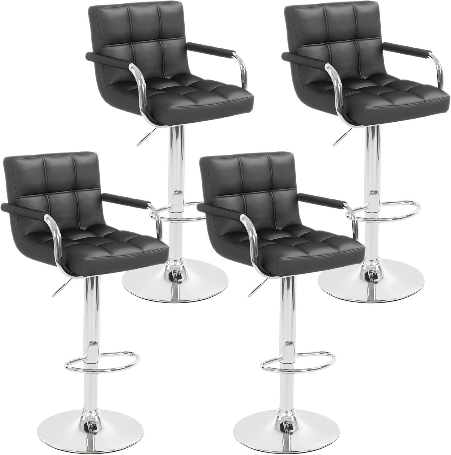 HomGarden 2 Pack Swivel Bar Stools Modern PU Leather, Adjustable Barstool W/ Mid-Back, Footrest