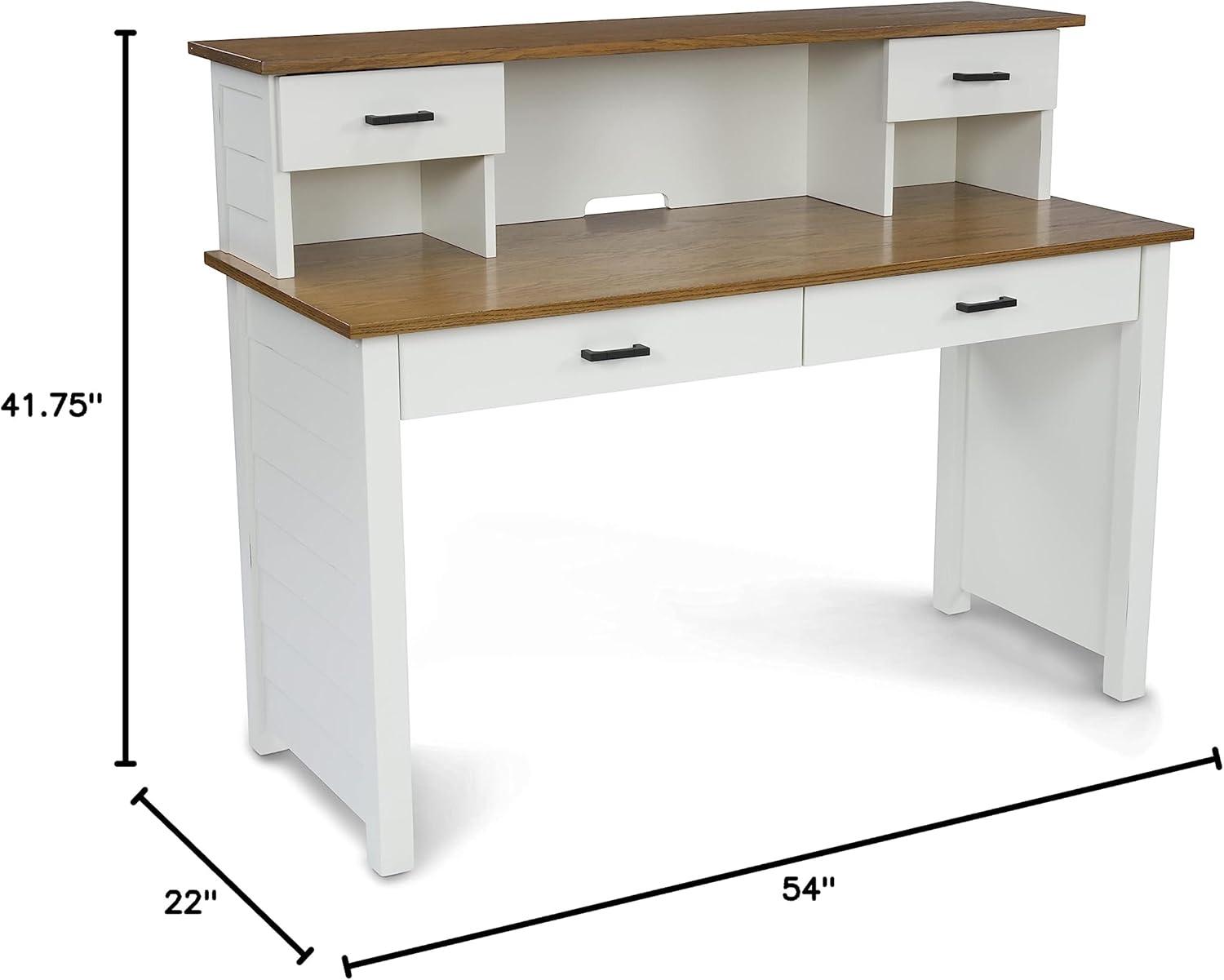 Portsmouth Coastal White Writing Desk with Oak Veneer Hutch