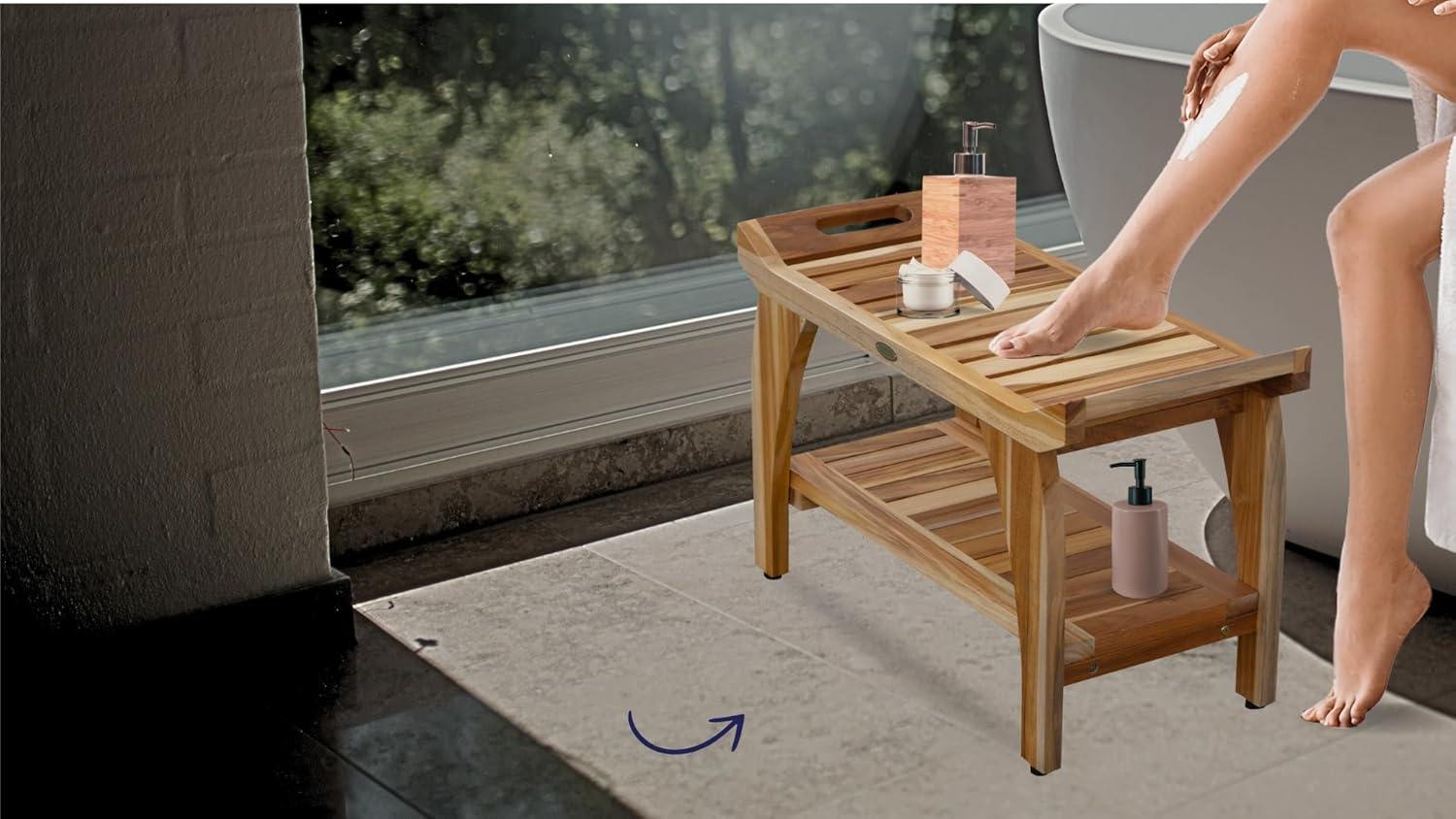 EcoDecors Tranquility by EcoDecors, Teak Shower Bench, Teak Bench Shower, Teak Shower Bench for Inside Shower, Teakwood Shower Bench