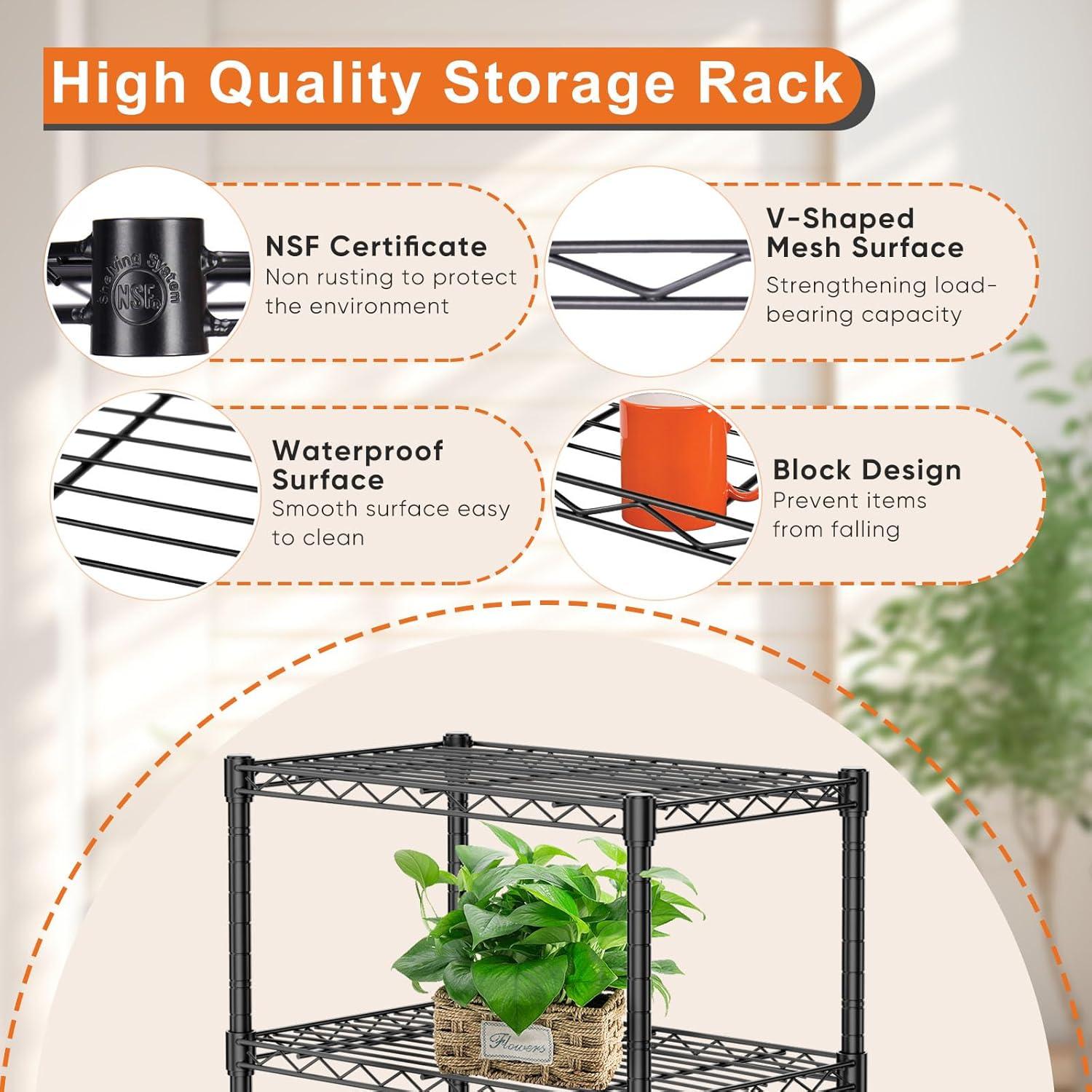 4-Tier Metal Storage Shelving, Adjustable Shelves Unit Heavy Duty Standing Shelf Organizer for Kitchen, Closet, Pantry, Garage, Bathroom, Laundry