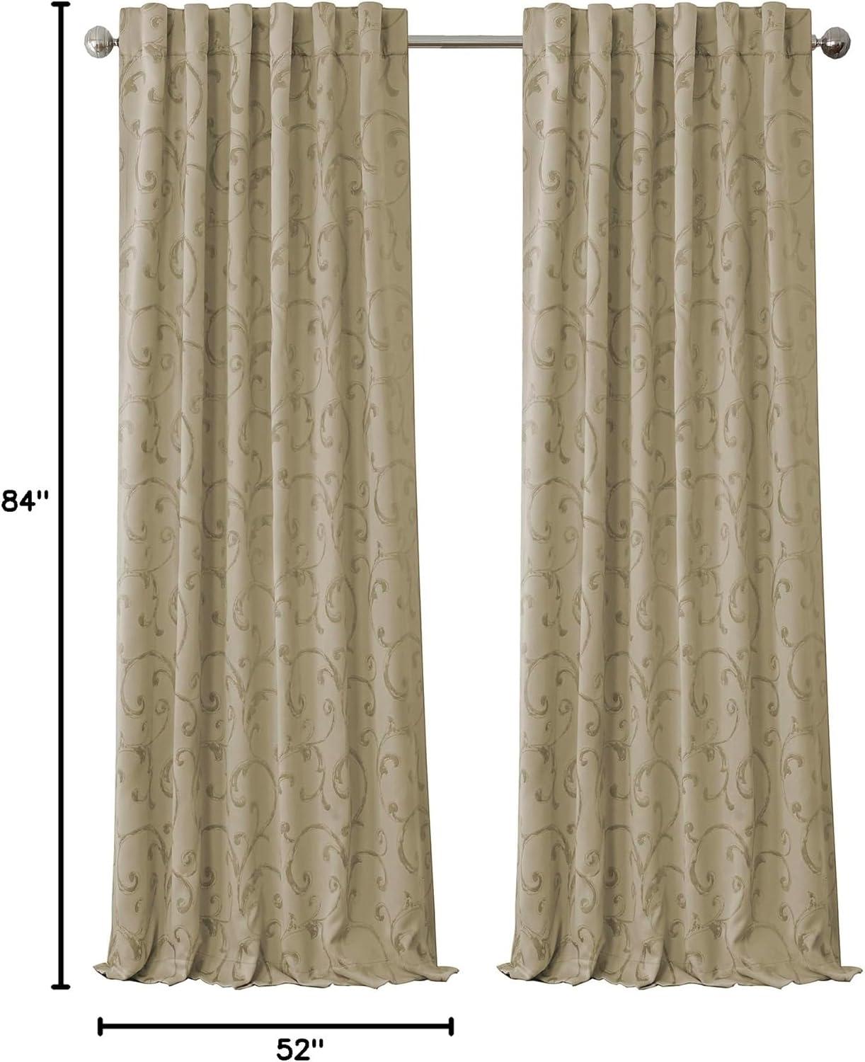 Mia Jacquard Scroll Blackout Window Curtain Panel - Elrene Home Fashions