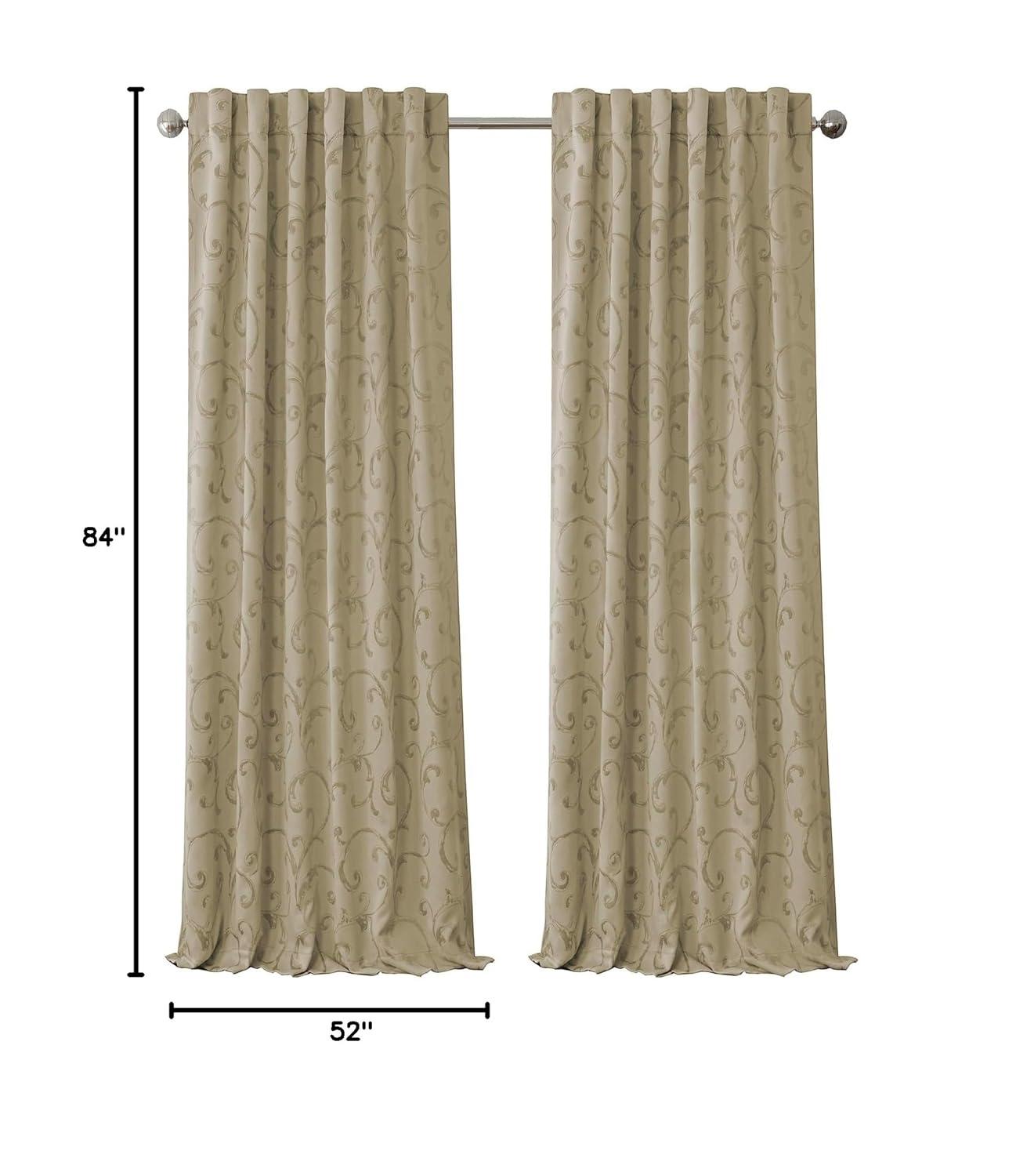 Mia Jacquard Scroll Blackout Window Curtain Panel - 52" x 84" - Natural - Elrene Home Fashions