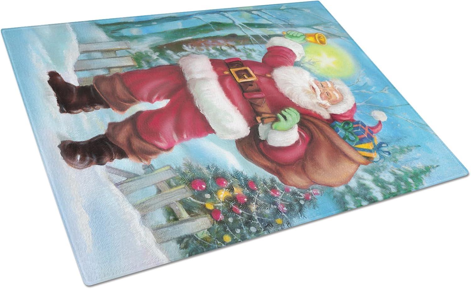 Caroline's Treasures Christmas Santa Ringing the Bell Glass Cutting Board