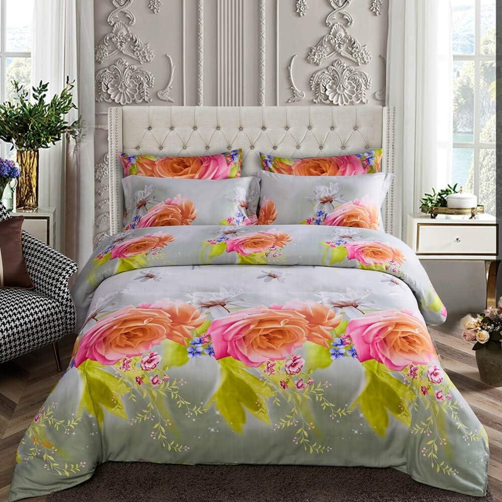 Queen Size Multicolor Floral Cotton Duvet Cover Set