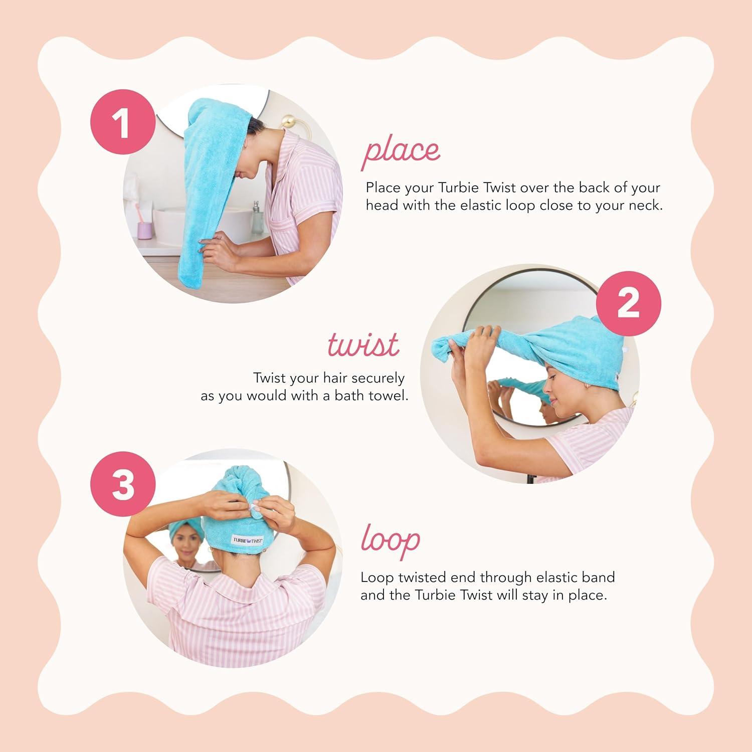 Turbie Twist Microfiber Hair Towel Wrap - 2 Pack - For Women, Men & Kids - Travel & Bathroom Essential - Quick Dry Hair Turban for Curly, Long & Thick Hair (Mermaid)