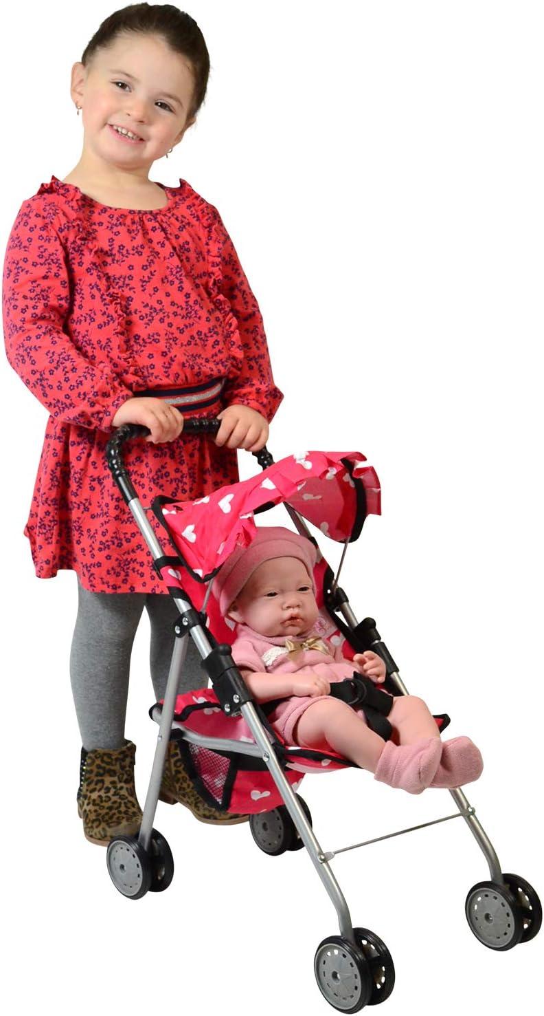 The New York Doll Collection Baby Doll Stroller - My First Toy Stroller for Kids Age 1+ Pink Heart Design