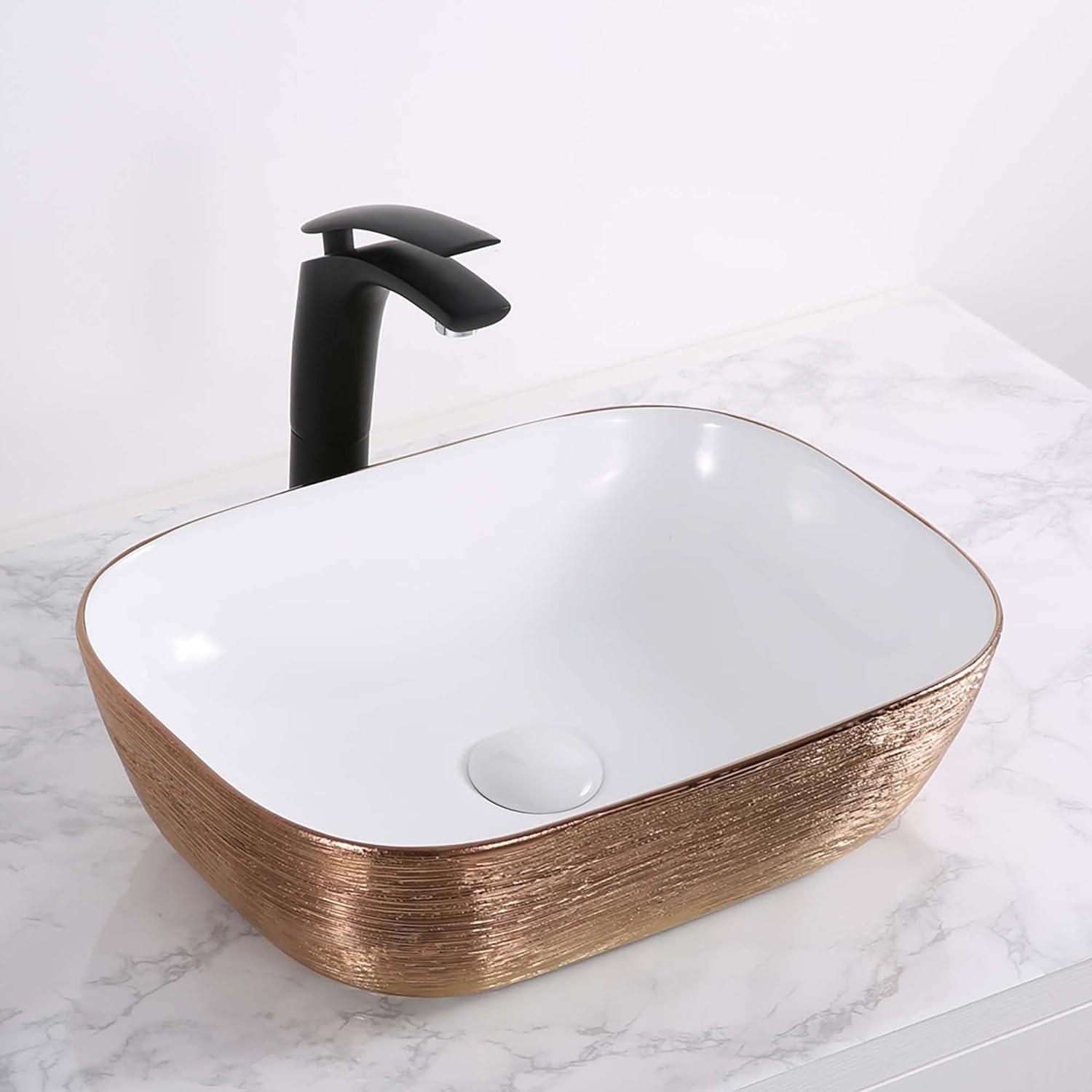 Ruvati 20 x 16 inch Bathroom Vessel Sink Gold Decorative Art Above Vanity Counter White Ceramic