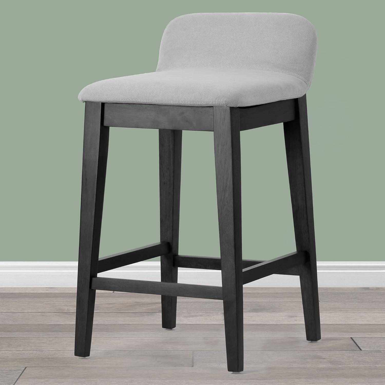 Set of 2 Gray Fabric and Black Rubberwood Counter Stools