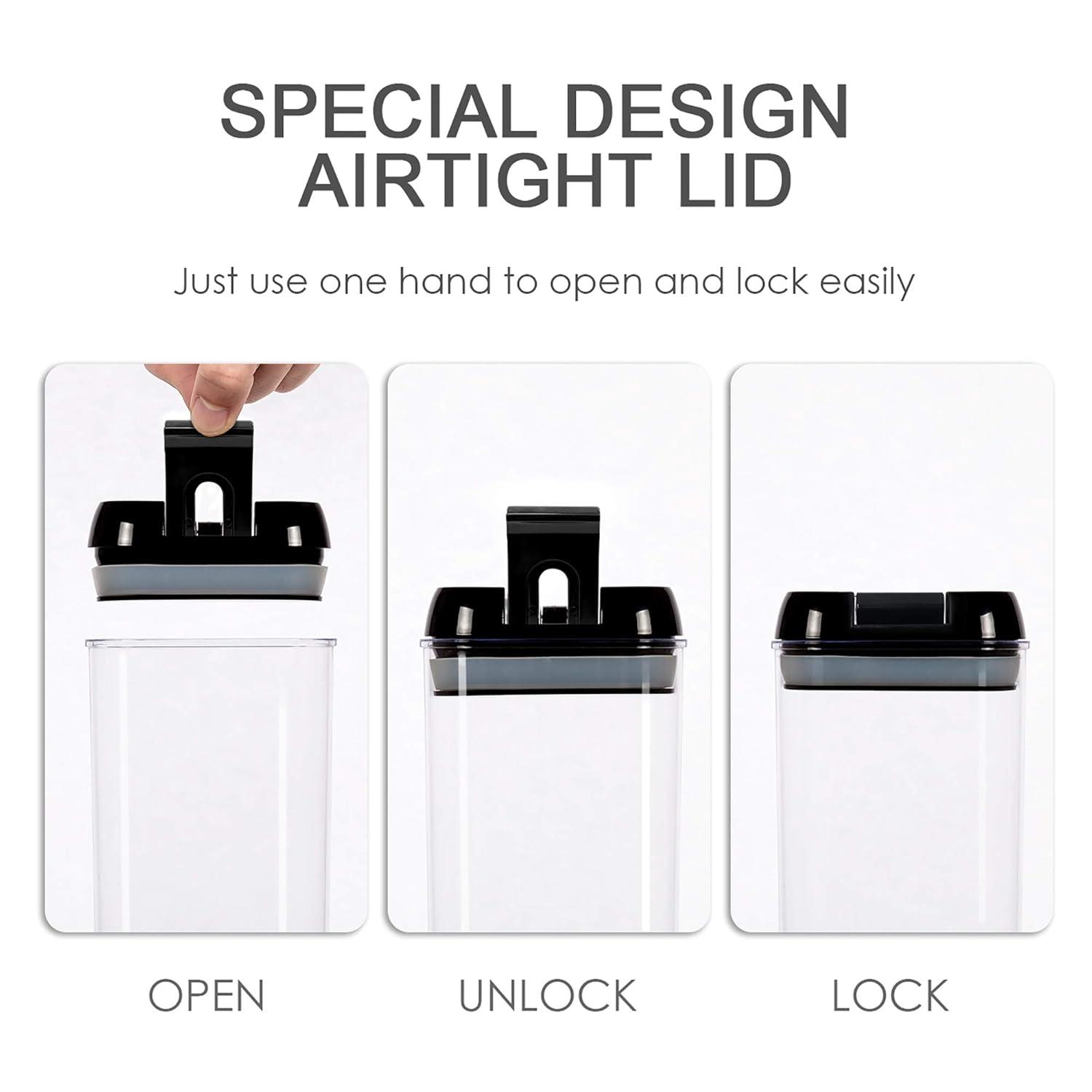 Juego de 7 Recipientes Herméticos para Almacenamiento de Despensa de Alimentos con Marcador de Borrado en Seco y Etiquetas, Negro