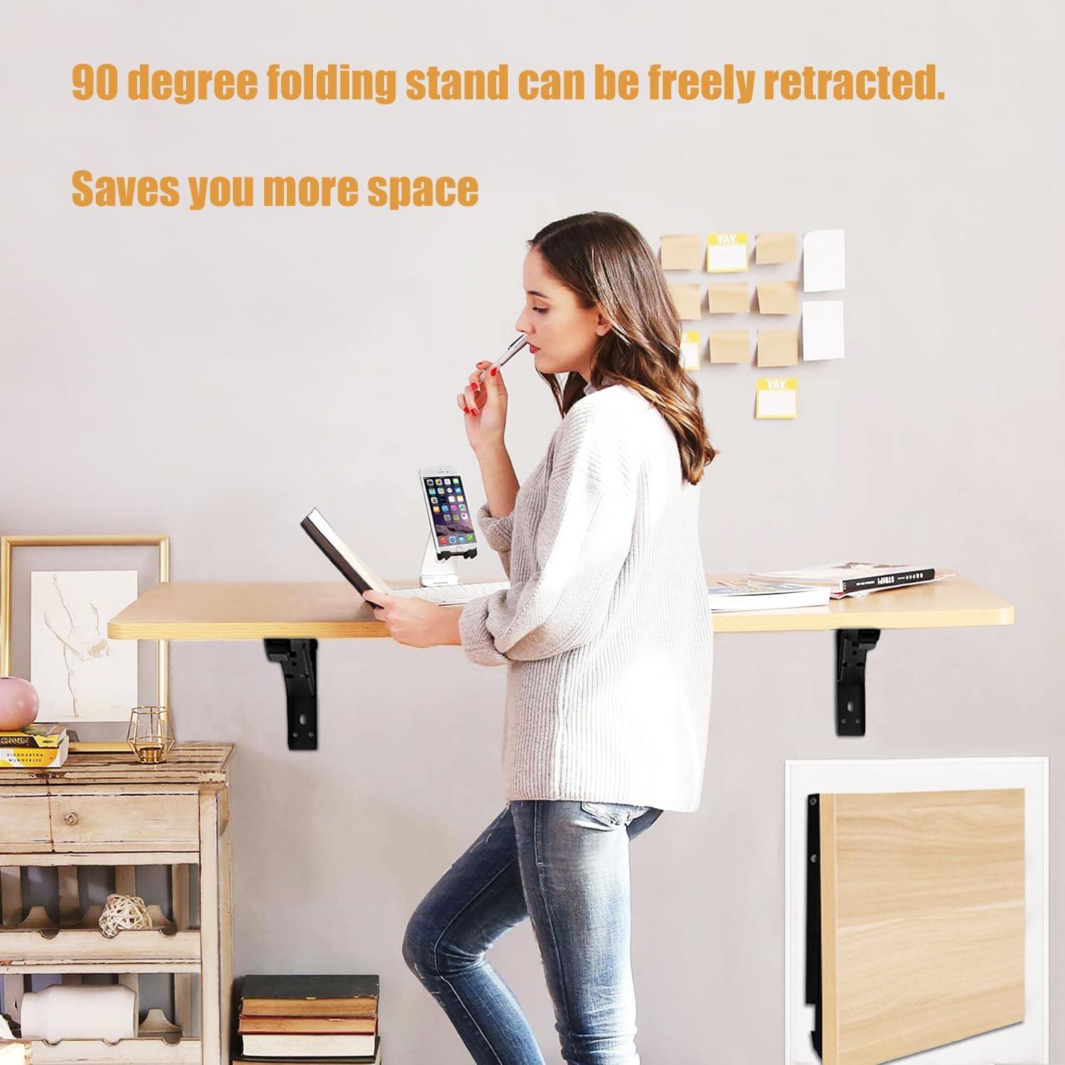 Wall Table Fold Down Hinge,90 Degree Self-Locking Folding Hinge,Save Space Drop Leaf Table Hinges,Shelf Brackets Locking Hinges 90 Degree for Wall Folding Racks,Etc