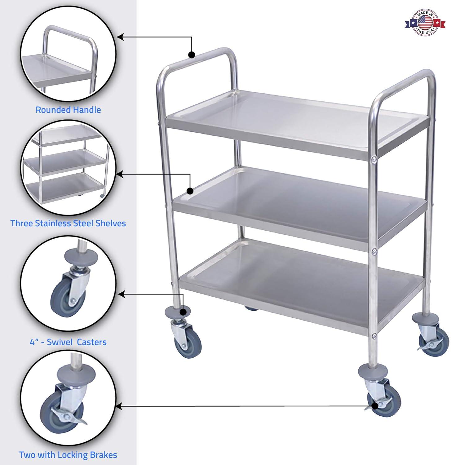 Luxor 37" Silver Stainless Steel 3-Shelf Utility Cart