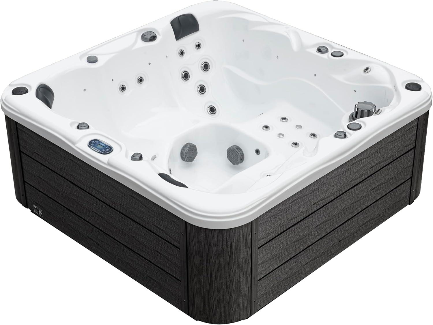 Surfaces 3-4 Person 36-Jet 72-Port Double-Lounger Hot Tub Spa with Bluetooth, Stainless Steel Heater, Programmable LED Lighting, Insulated Cover Included