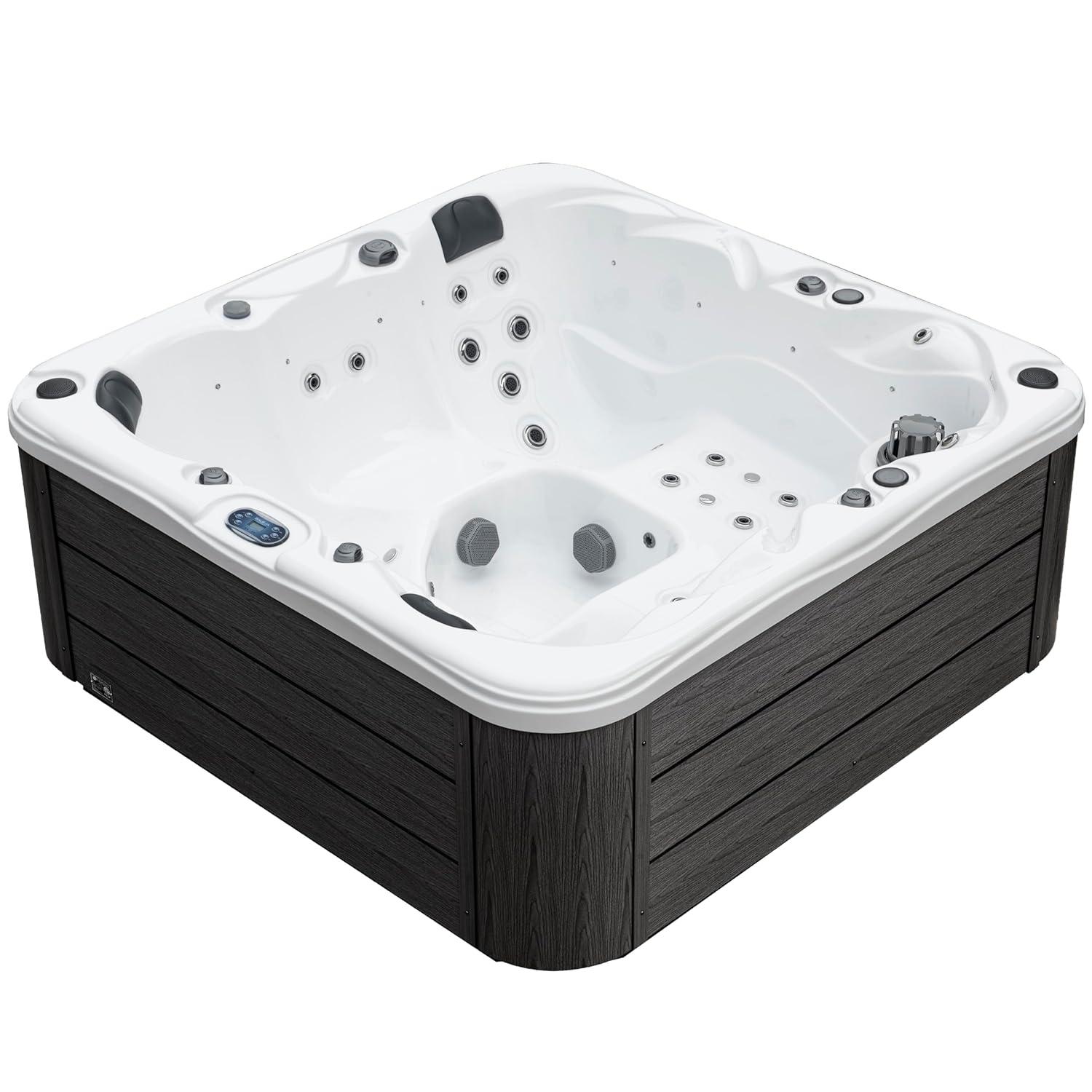 Surfaces 3-4 Person 36-Jet 72-Port Double-Lounger Hot Tub Spa with Bluetooth, Stainless Steel Heater, Programmable LED Lighting, Insulated Cover Included