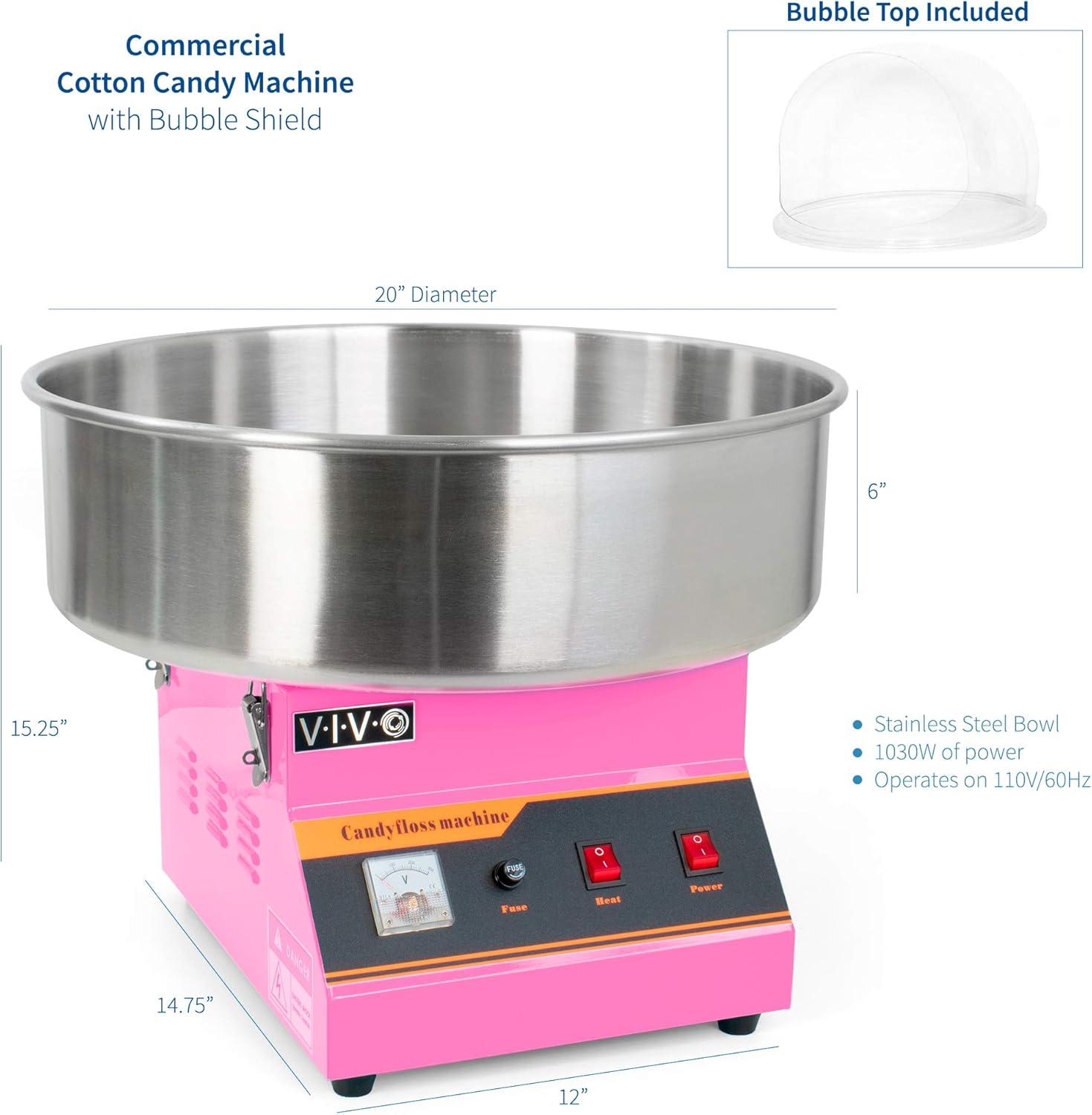 Vivo Electric Commercial Cotton Candy Machine with Bubble Shield