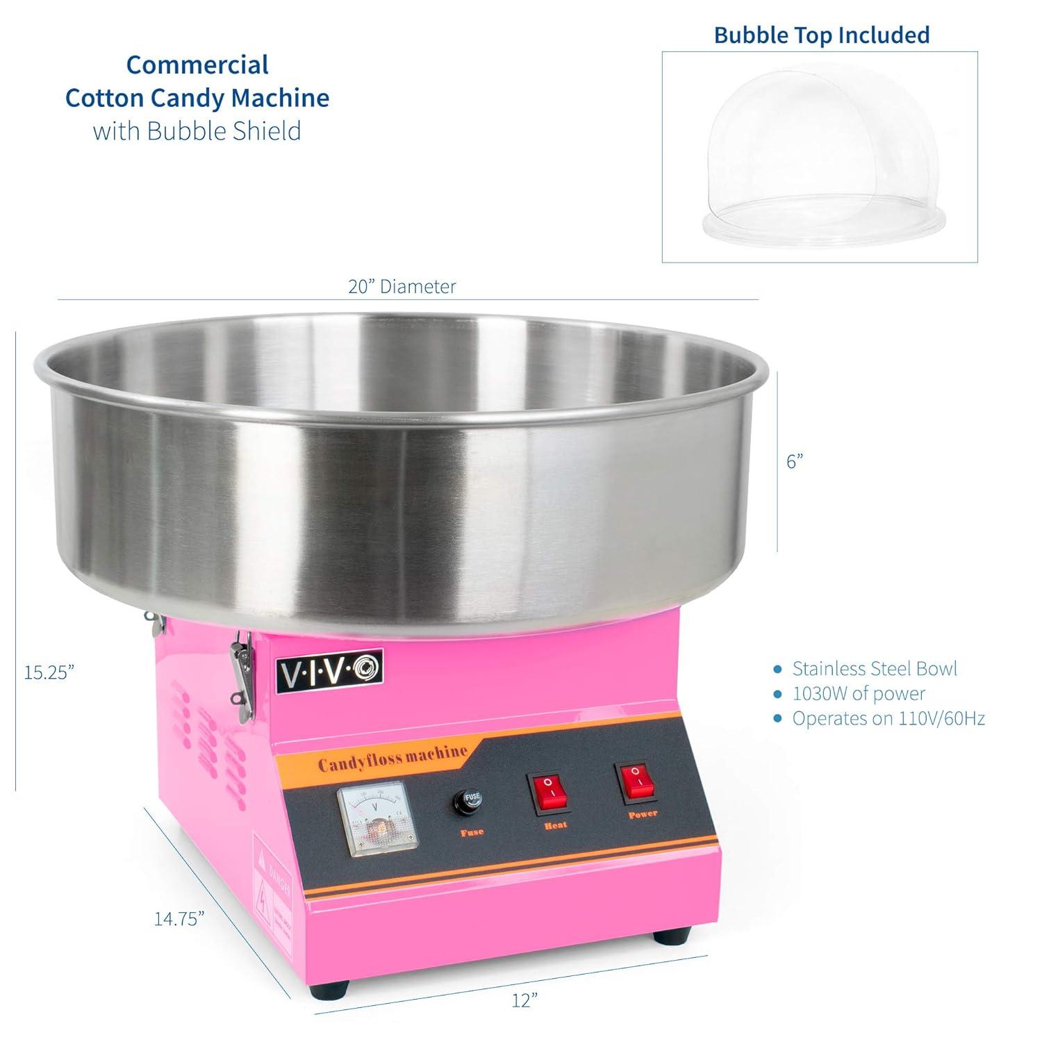 Vivo Electric Commercial Cotton Candy Machine with Bubble Shield