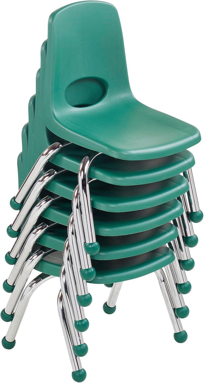 Green Stacking Student Chair with Chromed Steel Legs