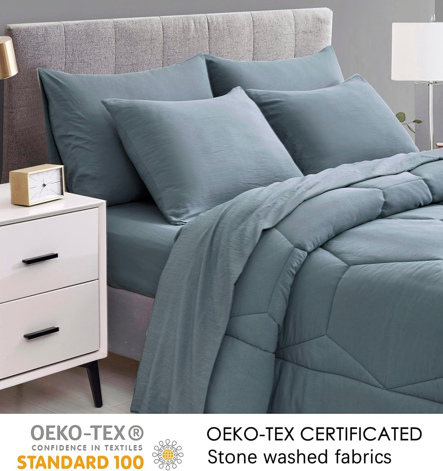 Dusty Blue Oversized Queen Microfiber Reversible Comforter Set