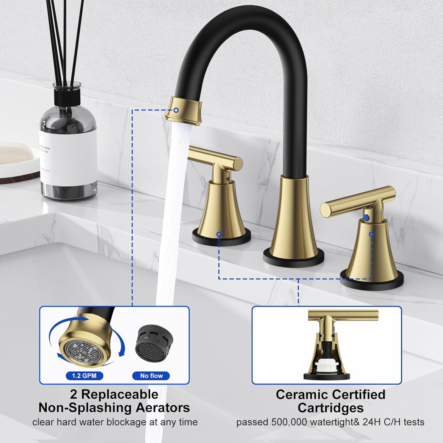 Black and Gold Stainless Steel Widespread Bathroom Faucet