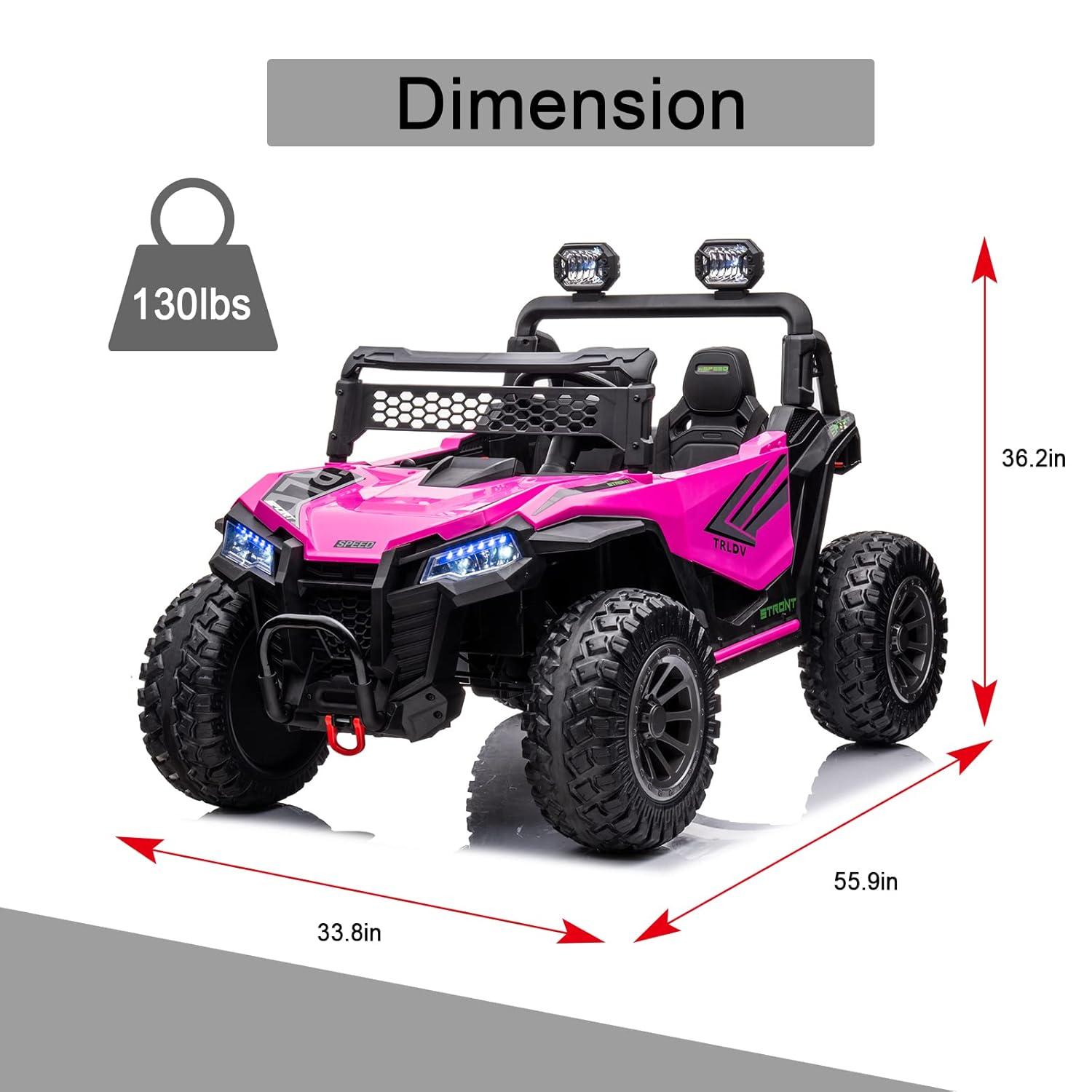 SUSIELADY 24V 2 Plazas Ride-On UTV para Niños, Coche Eléctrico con Control Remoto, Suspensión en las 4 Ruedas, Música, Almacenamiento, Camión de Juguetes Al Aire Libre para Niños Niñas a Partir de 3 Años, Rosa