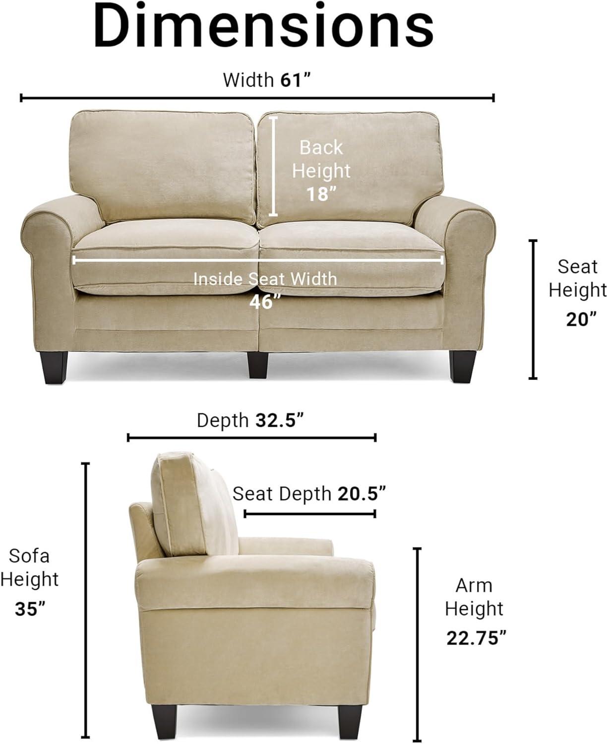 Serta Copenhagen 61" Rolled Arm Sofa, Easy Care Fabric, Soft Pillow Back, Pocket Coil Seat Cushions