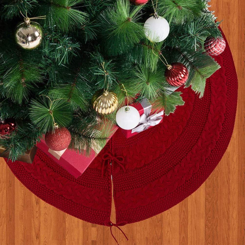 Classic Red Knitted Christmas Tree Skirt, 52 Inches