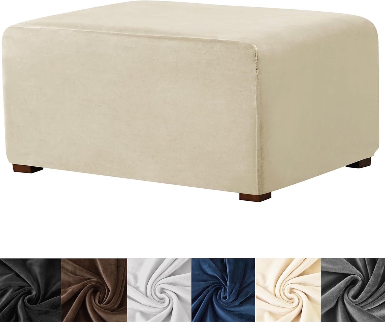 HFCNMY Ottoman Cover Rectangle,Stretch Velvet Slipcovers Rectangle Thick Covers Slipcover for Ottomans Soft Foot Stool with Elastic Bottom Beige Medium (ASMFDT20230725-7)