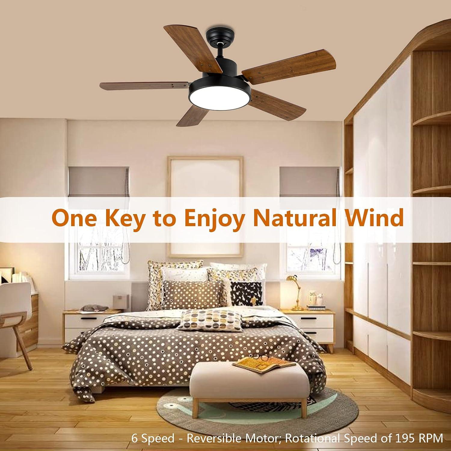 Simple Deluxe 44" Ceiling Fans with Lights and Remote, Outdoor Ceiling Fans for Patios with Light, Easy to Install Ceiling Fan with Reversible Motor and Wooden Blade for All Seasons