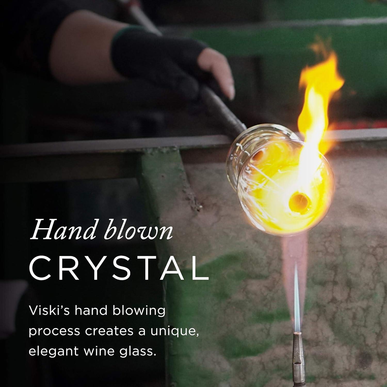 Viski Raye Angled Crystal Bordeaux Wine Glasses Set of 2 - Premium Crystal Clear Glass, Modern Stemmed, Flat Bottom Red Wine Gift Set - 16oz