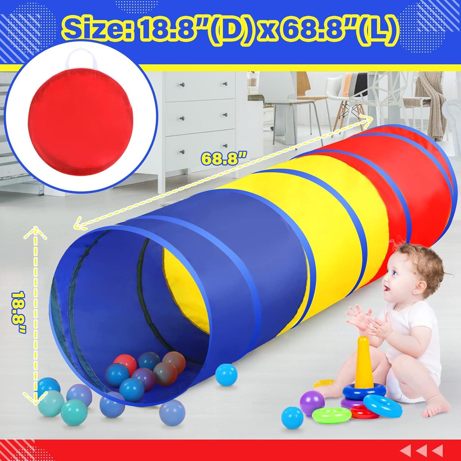 PigPigPen Pop Up Play Tunnel Tent for Toddlers Babies or Dogs, Indoor & Outdoor Toys for Kids Backyard Playset. (Red,Yellow,Blue)
