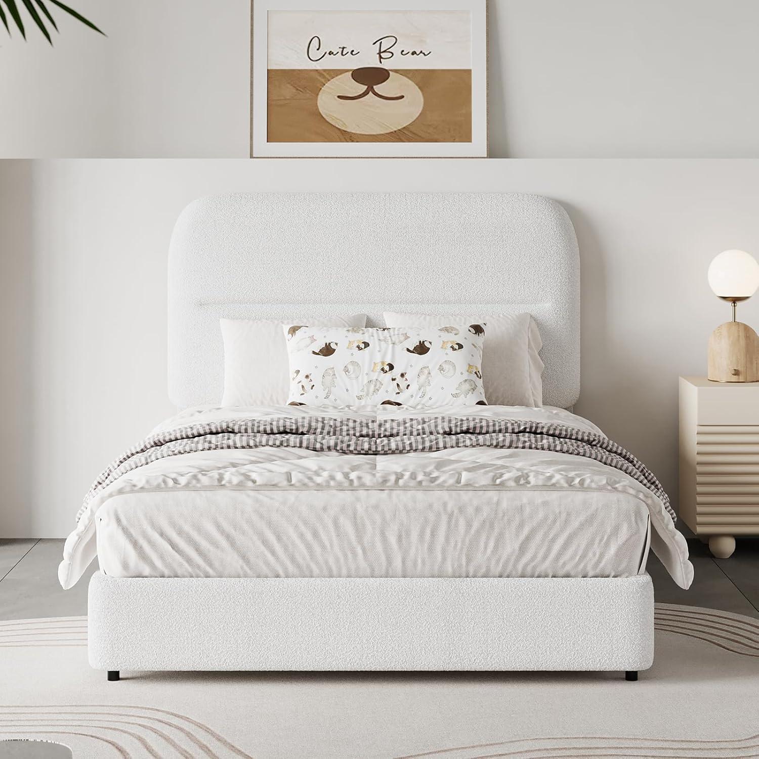 Boucle Upholstered Platform Bed Frame