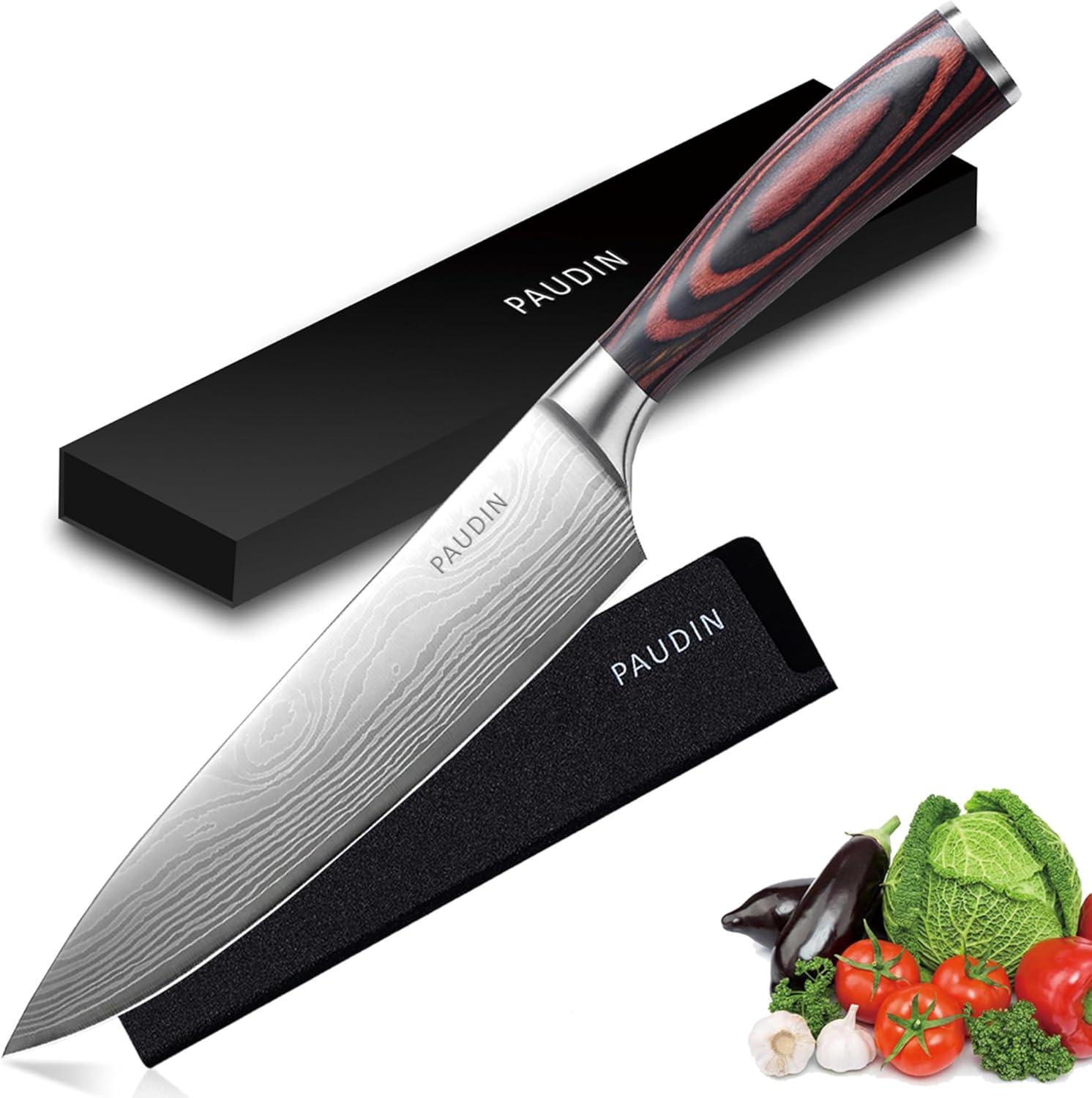 PAUDIN Chef Knife, 8 Inch High Carbon Stainless Steel Sharp Kitchen Knife with Ergonomic Handle, Gift Box for Family & Restaurant C80
