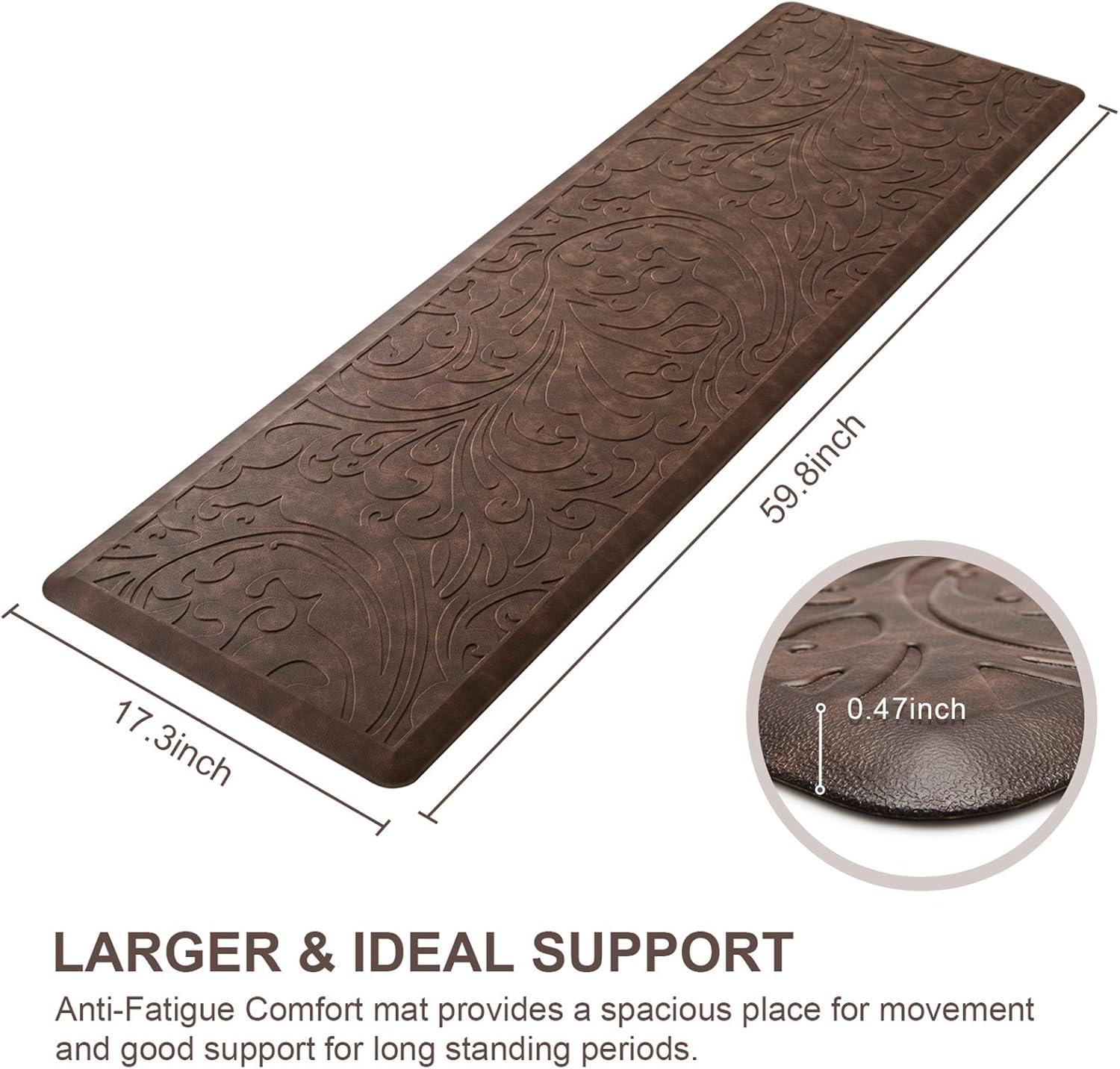 KMAT Kitchen Mat Cushioned Anti-Fatigue Waterproof Non-Slip Standing Mat Ergonomic Comfort Rug for Home,Office,Sink,Laundry,Desk 17.3" (W) x 60"(L),Brown