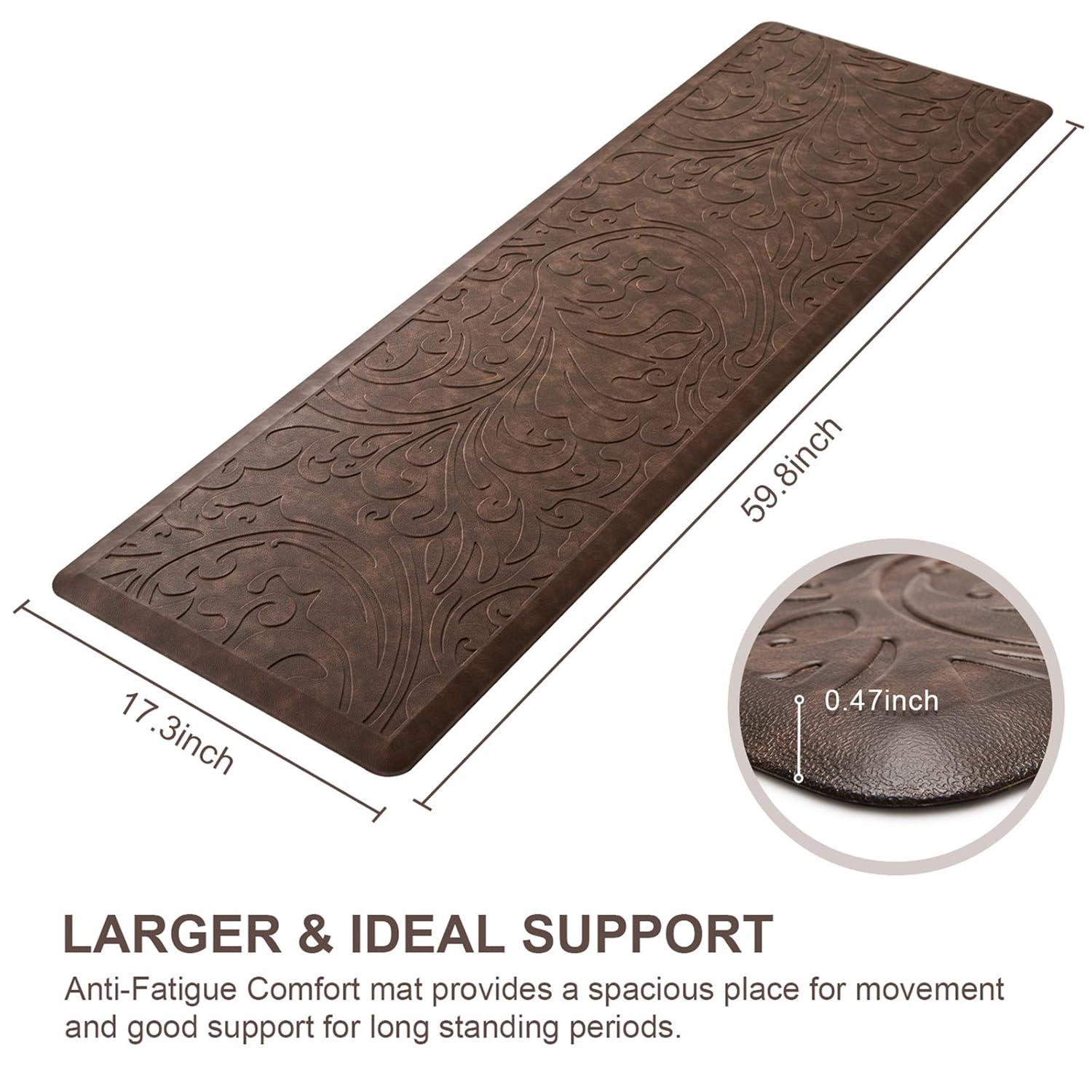 KMAT Kitchen Mat Cushioned Anti-Fatigue Waterproof Non-Slip Standing Mat Ergonomic Comfort Rug for Home,Office,Sink,Laundry,Desk 17.3" (W) x 60"(L),Brown