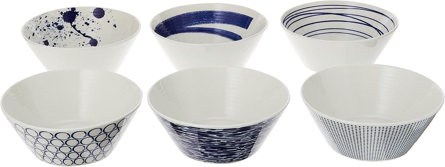 1815 Pacific Bowl 16cm 6.3in, Blue Mixed Patterns, Set of 6