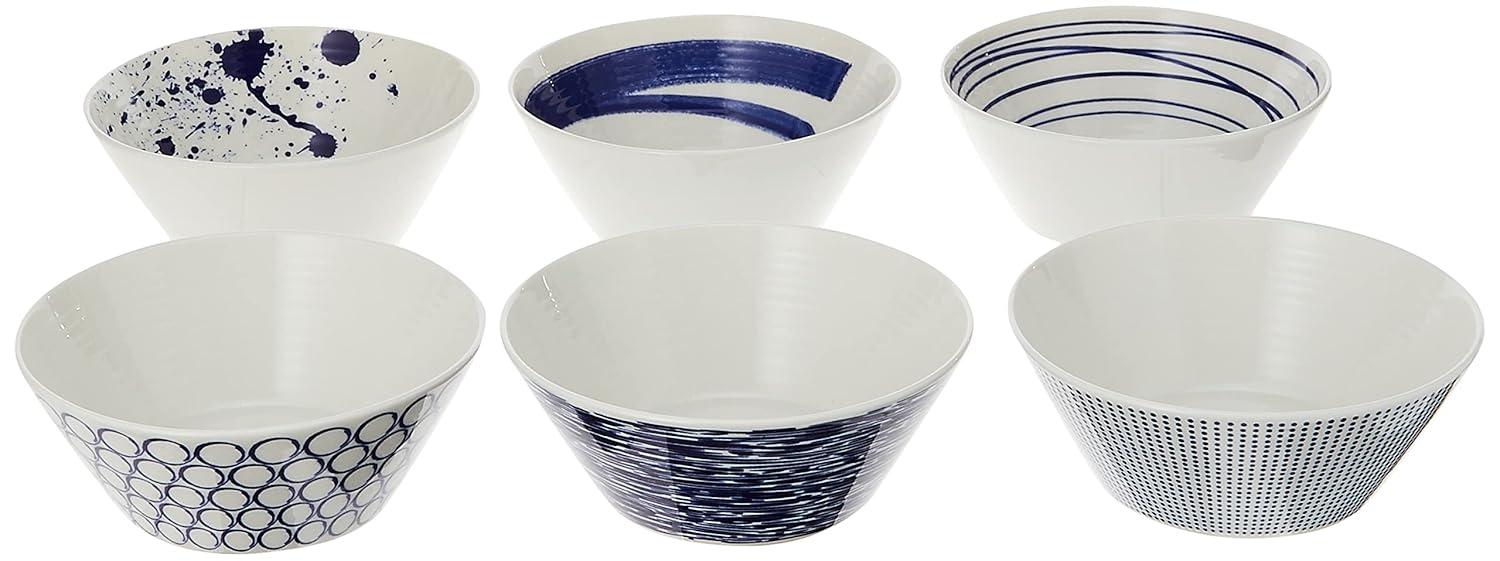 1815 Pacific Bowl 16cm 6.3in, Blue Mixed Patterns, Set of 6