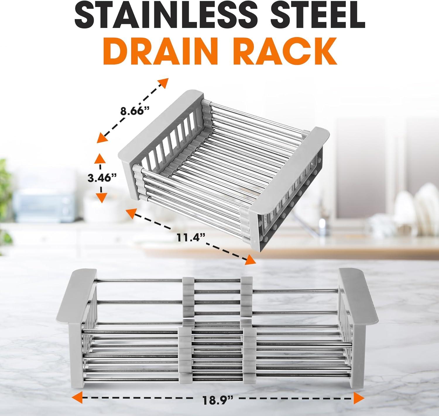 Cheer Collection Adjustable Stainless Steel Over The Sink Dish Rack