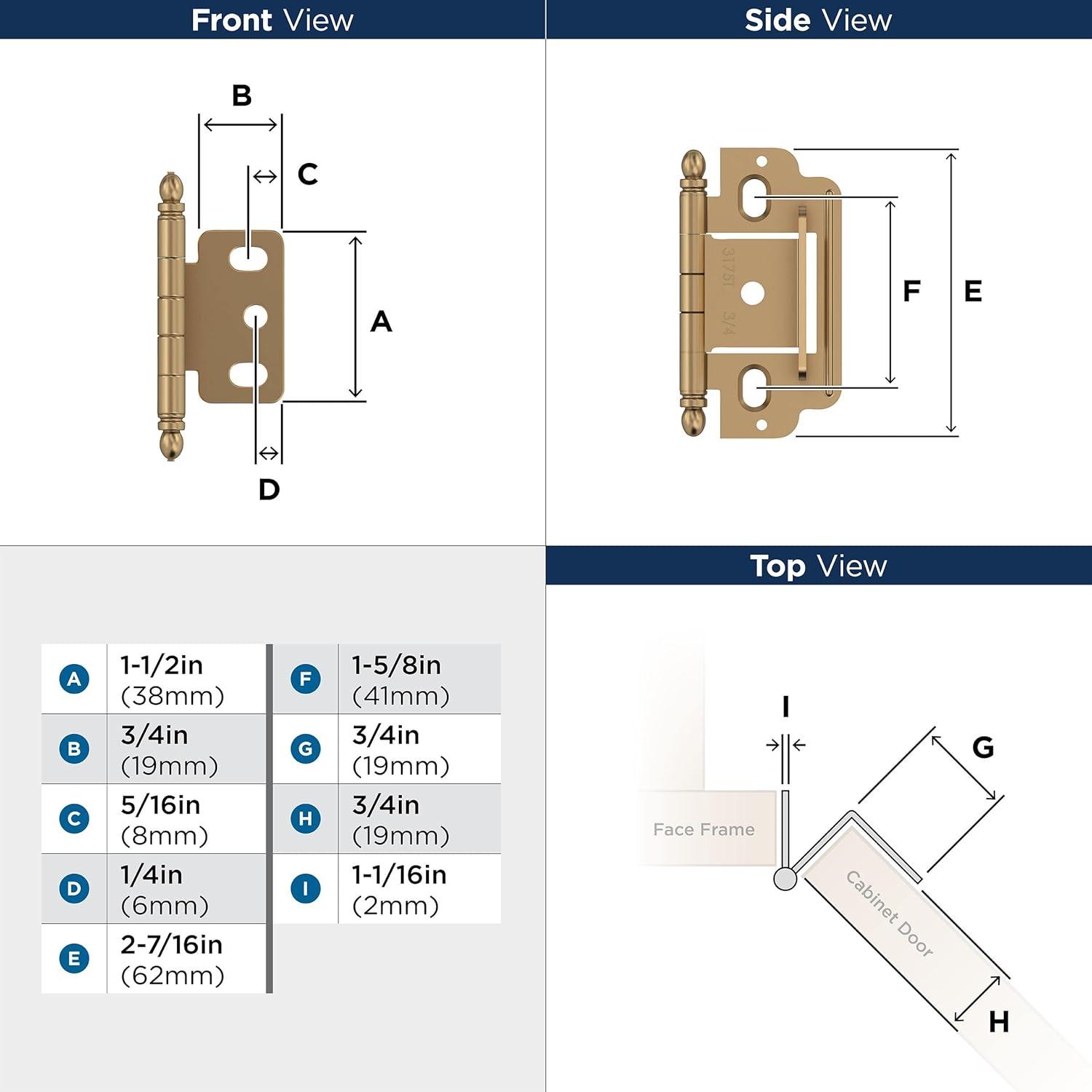 Amerock 110-Degree Inset Surface Champagne Bronze Cabinet Hinge ,