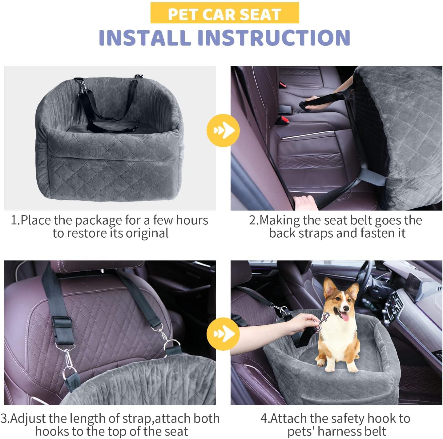 Dog Car Seat for Small/Medium Dogs, Upgrade Dog Booster Seat,Detachable and Washable Pet Car Seats with Thick Cushion Safety Leash and Storage Pockets(Grey)