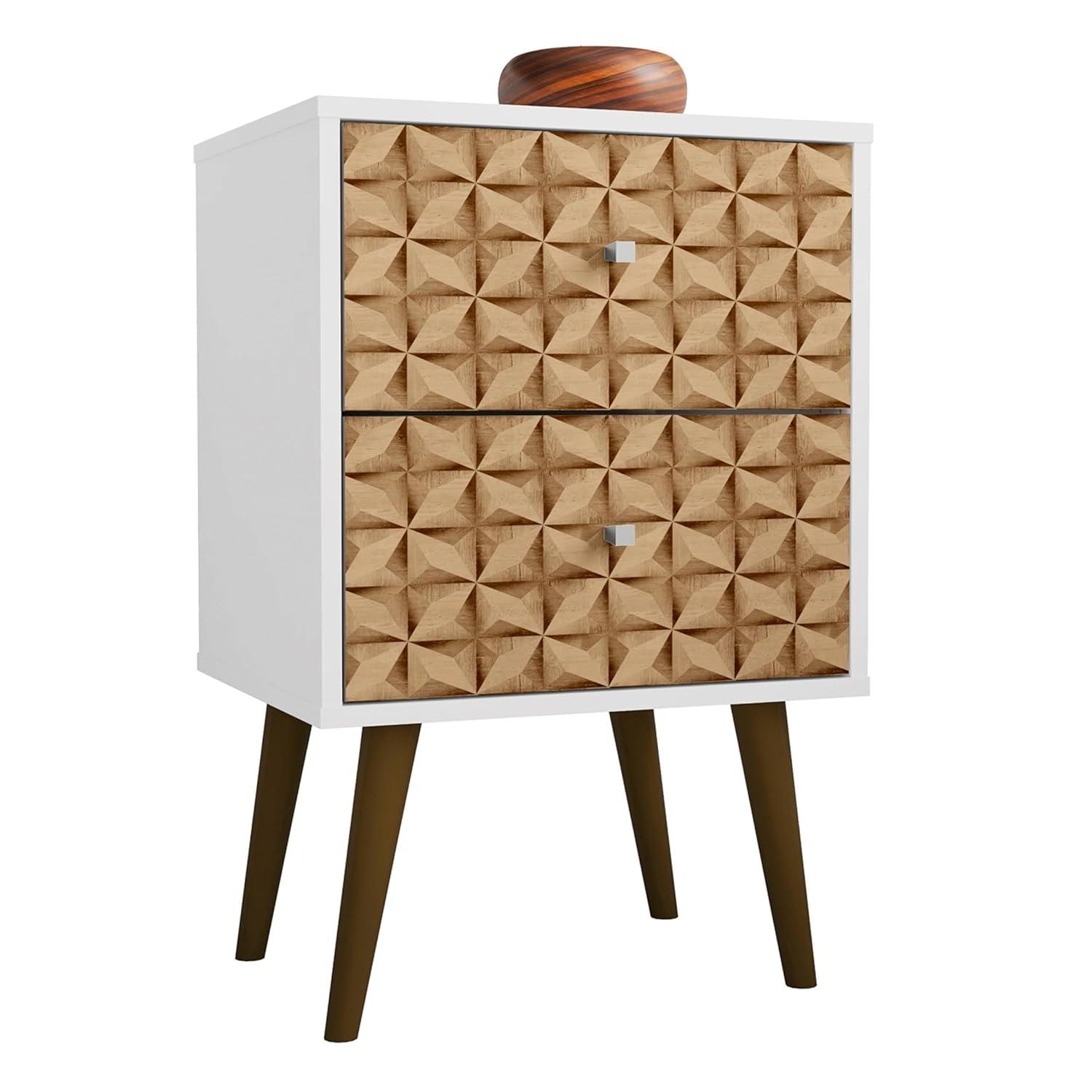 Liberty 2.0 Mid Century Modern Nightstand White/Walnut - Manhattan Comfort: Bedside Table with Storage