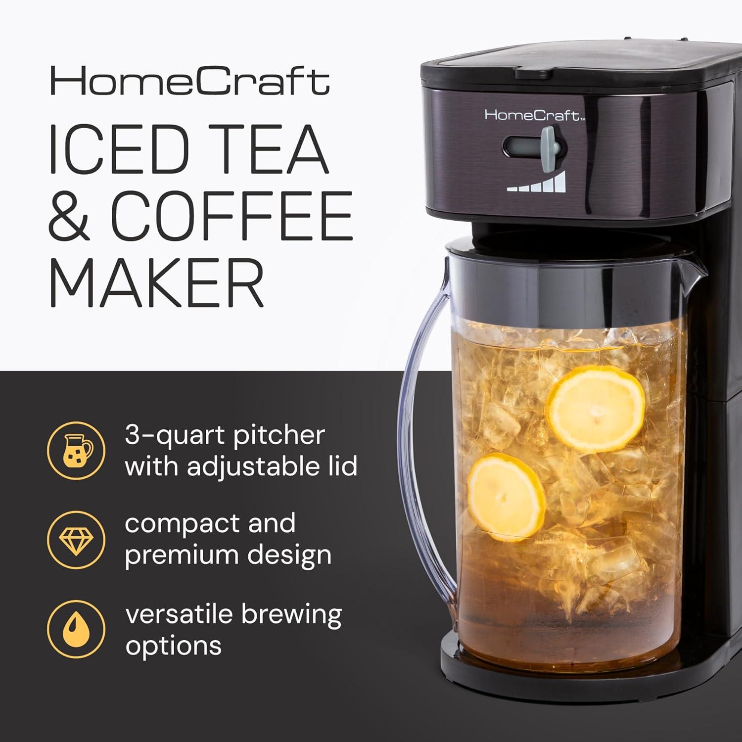 HomeCraft HCIT3BS 3-Quart Black Stainless Steel Café' Ice Iced Coffee and Tea Brewing System